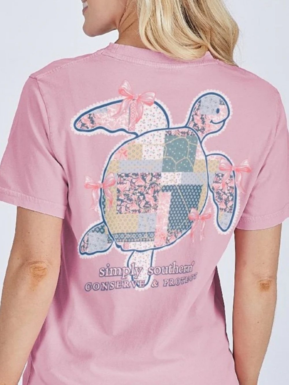 NWT Simply Southern Pink Patchwork Sea Turtle Tracker T-shirt